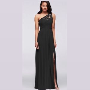David’s Bridal Long One Shoulder Lace Bridesmaid Dress